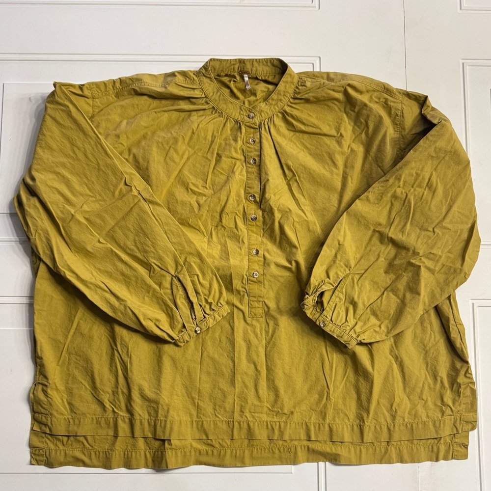 Free People 1/2 Button Mandarin Collar Oversized Yellow Tunic Blouse Sz XS - Picture 1 of 7